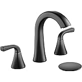 Matte Black Bathroom Sink Faucet, 2 Handle 8 inch Widespread Bathroom Faucet with Pop-up Drain and Water Supply Hose, Lavatory Vanity Faucets, TAF826-MB