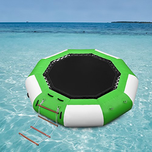 Popsport Inflatable Water Trampoline Series Splash Padded Water Bouncer Inflatable Bouncer Jump Water Trampoline Bounce Swim Platform for Water Sports (Green, 10Ft)