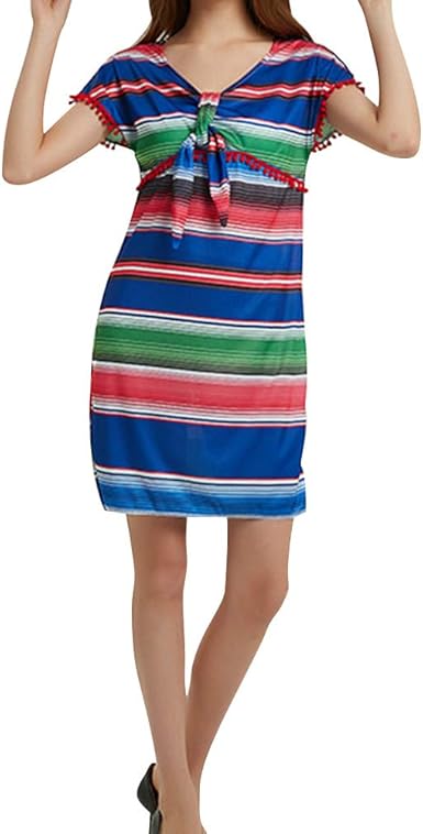 Amosfun Vestido de Fiesta de Fiesta Mexicana para Mujer Vestido de Fiesta de Halloween con Bola (Azul): Amazon.es: Ropa y accesorios