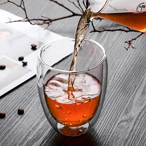 Glass coffee mugs, Double Wall Glass Coffee Tea Latte Cups with Bamboo Lid Perfect for Cappuccino, Latte, Macchiato, Tea, Juice, Milk, Iced Beverages (350ML/12OZ)