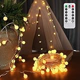 AMARS 33ft Battery Powered Globe String Lights with Remote Timer Room Hanging Bedroom Tapestry Decoration Fairy Lights for Indoor, Outdoor, Party, Garden - 8 Modes, Waterproof, Dimmable (Warm White)