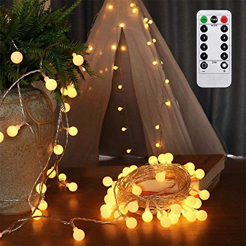 AMARS 33ft Battery Powered Globe String Lights with Remote Timer Room Hanging Bedroom Tapestry Decoration Fairy Lights for Indoor, Outdoor, Party, Garden - 8 Modes, Waterproof, Dimmable (Warm White)