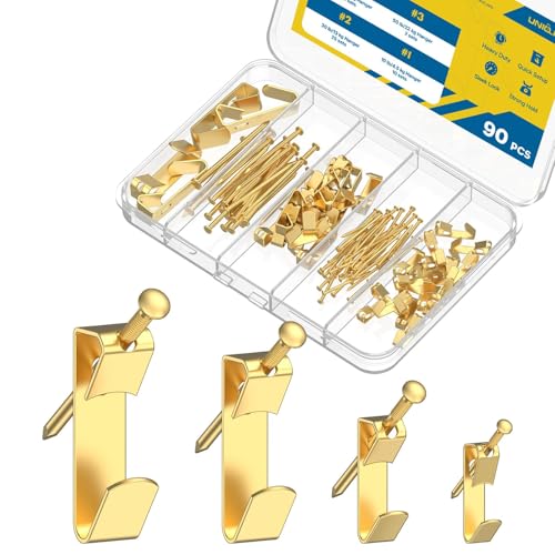 Uniclife Picture Hanging Kit 90 Pieces, 4.5 kg, 13 kg, 22 kg, 45 kg Reinforced Picture Holder for Drywall and Wood, Picture Hangers, Picture Hangers, Picture Hooks