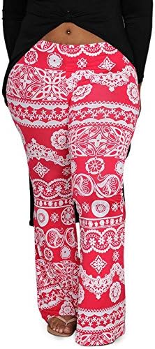 Limit 33 Plus Size Juniors Teens High Waist Printed Pants Flare Leg Bell Bottom Summer Red Size 2X