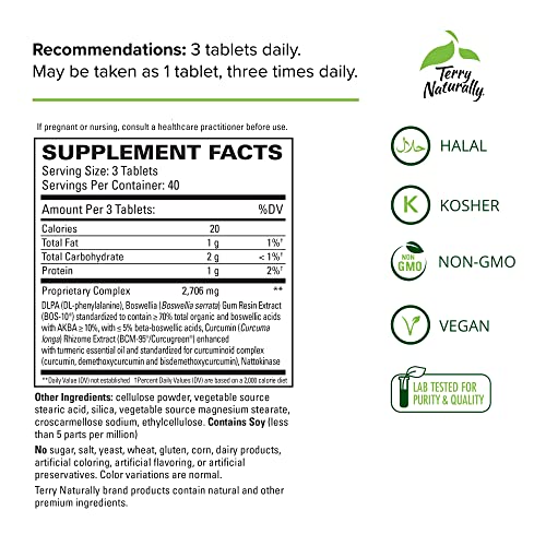 Terry Naturally Curamin Extra Strength 120 Tablets NonAddictive Pain Relief Supplement with