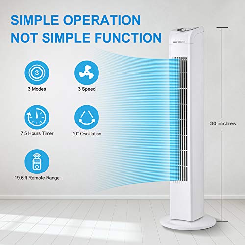 FREE VILLAGE JTFFree Standing Bladeless Tower Fan Portable Tower Fan