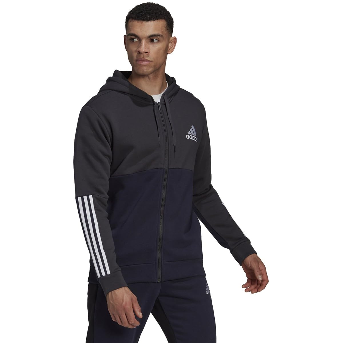 adidas mens Essentials Colorblock Full Zip Hoodie Carbon/Ink Small Image
