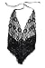 BeautyWill Women Sexy Lingerie Teddy Deep V Halter Lace Bodysuit With Eyes Cover,Black,One Size