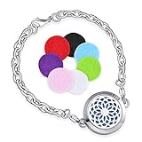 Flower Shape Stainless Steel Diffuser Locket Essential Oil Bracelet Set,with 24'' Premium Chain + 7 Thick Refillable Pads