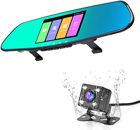 Dual Lens Dash Cam, Oxygentle 4.5" Touch Screen Rear View Mirror Car Camera with IPS Screen, FHD 1080P, Front and Rear Camera, G-Senor, Loop Recording, 150° Wide Angle