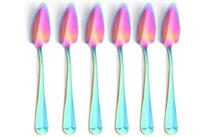 6-Piece Rainbow Grapefruit Spoons,Stainless Steel Grapefruit Spoons，Suitable for Citrus Fruits, Kiwi, Salads and Desserts, Se