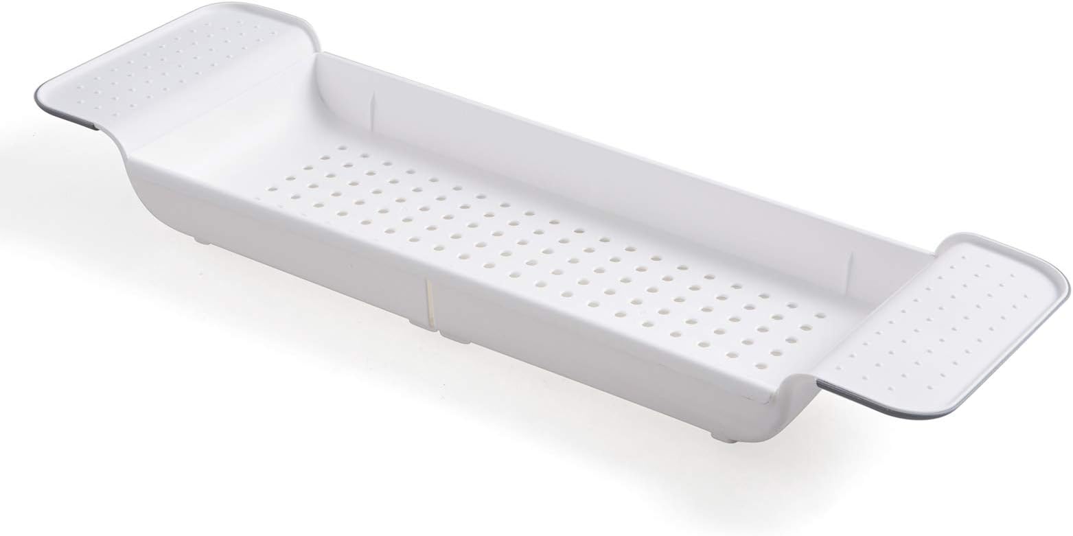 Kitchenmore Plastic Bath Rack, Bath Tidy over Bath, Bathtub Board Tray Plank over the Bath Bhelves, White