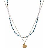 Senxilk Layered Gemstone Necklace Set – 18K Gold Plated Copper Chain with Heart Pendant & Beaded Choker with Gold Square Spacers