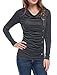 Allegra K Women's Cowl Neck Long Sleeves Buttons Decor Ruched Top Small Dark Gray