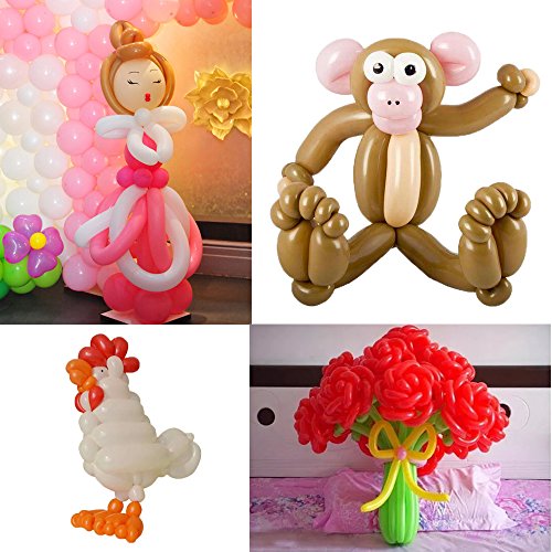 Etmact 100pcs 260Q Rainbow Colored Vibrant Latex Balloons with Balloon Pump, Thickening Latex Twisting Modeling Strip Shape Balloon Magic Balloon Animals for Wedding, Birthday Party Decor, Children Ki