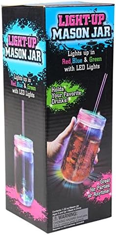 Expression Gifts Multi Color LED Light Up Plastic Mason Jar with Stay-Put Straw - 22oz