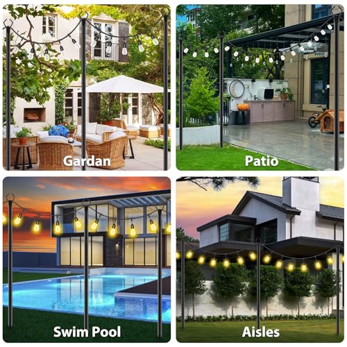zoegi 4 Pack 10Ft String Light Poles,Light Poles for Outside Lights with Fork,Outdoor Brackets Hanging Lights,Metal Stand for Deck Patio,Backyard,Wedding,Deck,Party (4Pack)