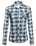 MBE Women's Basic Classic Lightweight Collar Plaid Button Down Shirt