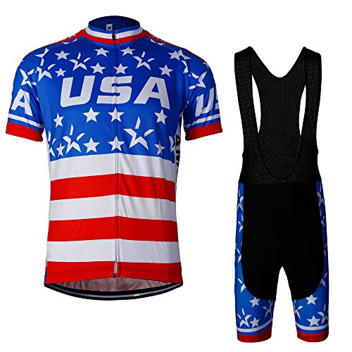 Yianerm Men Cycling Clothes Short Sleeve Bike Clothes (Small, Black Bib Set Star)