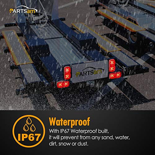 Partsam 14x Red/Amber Double Bullseye led Marker Light Side Marker Light Smoke Lens, Tiger Eye/Double Bubble LED Marker Lights, 4" Rectangular Rectangle Led Truck Trailer RV Camper Light