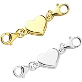 2pcs Heart Shaped Magnetic Clasps, Silver & Gold Double Bracelet Lobster Clasp Alloy Jewelry Chain Extender Necklace Closures for Jewelry Making DIY Accessories