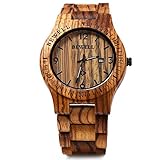 Megadream Fashion Solid Unisex Hand Made Wooden Quartz Analog Watch with Imported Japan Quartz Movement and Calendar Date Display with Free Band Opener - Dark Ebony wood