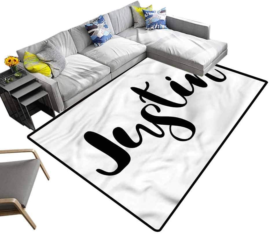 Justin, Printed Area Rug Modern Popular Male Name Soft Comfy Area Rugs No Chemical Odor, 6'x 9'