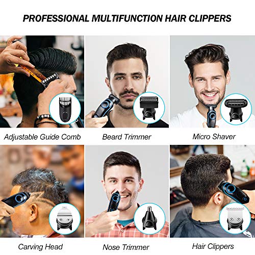 Innoo Tech Tondeuse à cheveux professionnelle pour homme 5 en 1 multifonction sans fil pour barbe, nez et corps, kit de coupe de cheveux tout-en-un avec affichage LED rechargeable par USB humide