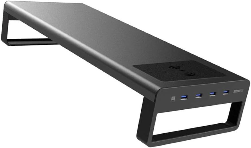 YEXIN USB3.0 Wireless Charging Aluminum Monitor Stand Riser Support Transfer Data and Charging,Keyboard and Mouse Storage Desk Organizer for Laptop Computer Notebook MacBook PC