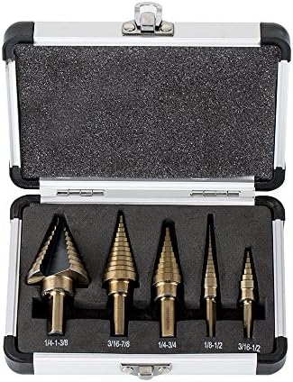 DGCUS 5PCS HSS Cobalt Multiple Hole 50 Sizes Step Drill Bit Set with Aluminum Case