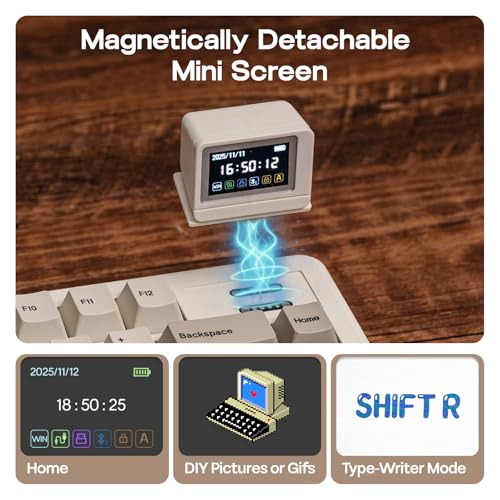 EPOMAKER RT82 Wireless Mechanical Keyboard with Screen, VIA Custom, 2.4GHz/USB-C/BT5.0, RGB Backlit, Gasket, 5-Paddings, PBT Keycaps, Hot-Swap Gaming Keyboard (Creamy Jade)