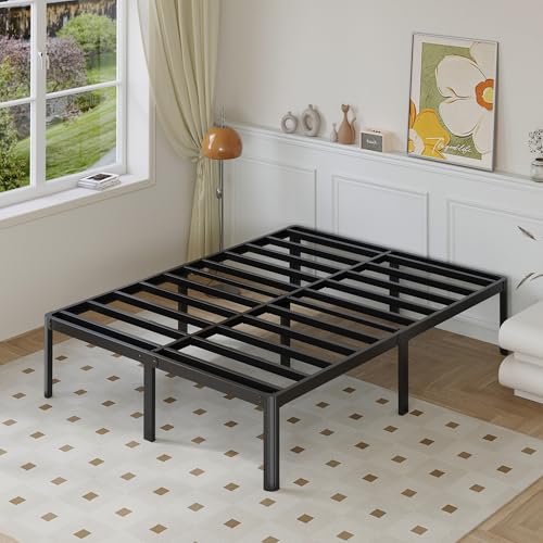 Yicensen Base Cama Matrimonial de 36 cm de Altura, Metal Camas Matrimonial con Patas Redondeadas de Esquina, Plataforma Resistente Cama Muy Resistente Fácil Montaje, Sin Ruido, Negro