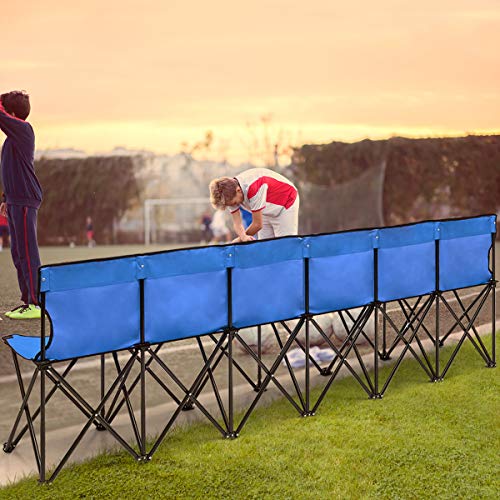 Giantex Portable Folding 6 Seats Chair Sideline Bench W/Seat Backs & Carry Bag Sports Team Camping (Blue) - Thumbnail 2