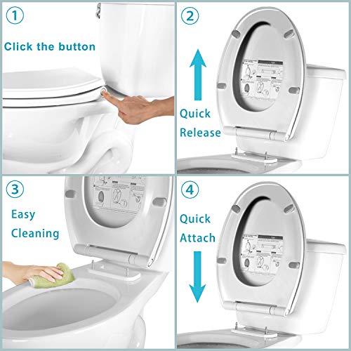 Hibbent Premium One Click Elongated Toilet Seat with Cover(Oval) Easy Installation and Quick