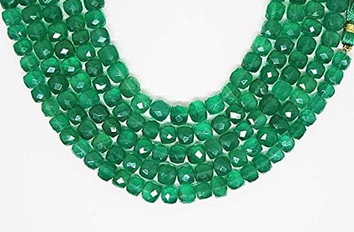 Earth Gems Park Super Fine Quality Gems Jewelry ON Sale 50% Green Onyx Beads,Box Beads,Faceted Beads/7-8mm 8"Inch Strand,3D Cubes Box Beads Faceted Emerald Green Briolettes Code:- BF-25413