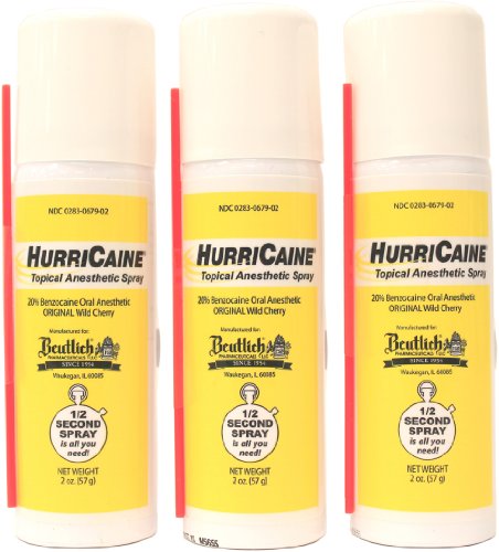 Hurricaine Topical Anesthetic Spray 2 oz Wild Cherry (Pack of 3)