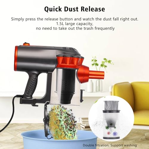 18000Pa Handheld Vacuum Cleaner, Home Stick Vacuum Cleaner Corded, Adjustable Lightweight 3 in 1 Vacuum with HEPA Filter, Strong Suction,600W 1.5L For Pet/Car/Household Hard wood Floor Carpet