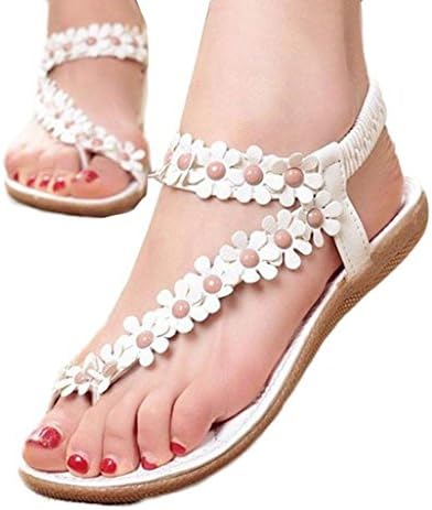 Women Sandals, Neartime Summer Bohemia Sweet Beaded Clip Toe Sandals Hollow Out Beach Shoes