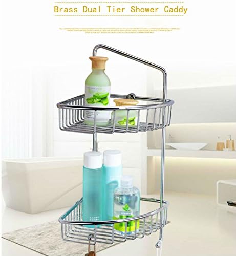 STERNBERG Bathroom Corner Shelf Wall Mount, 2-Tier Shower Caddy Shelf Storage Rack Brass Corner Shampoo Basket Holder Chrome