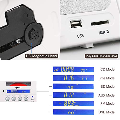 dpnao CD Player Portable Boombox with Alarm Clock FM Radio Headphone