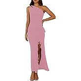 QZOOK Women's Summer Dresses Bodycon Sexy One Shoulder Side Slit Ruffles Elegant Prom Cocktail Wedding Guest Mesh Maxi Dress