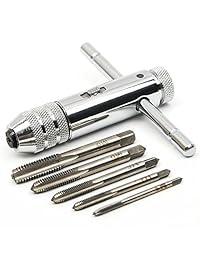 Plateado de osof ajustable mango en T llave de carraca llave de soporte con 5pcs M3-M8 3 mm-8 mm máquina rosca de tornillo métrico enchufe tapón