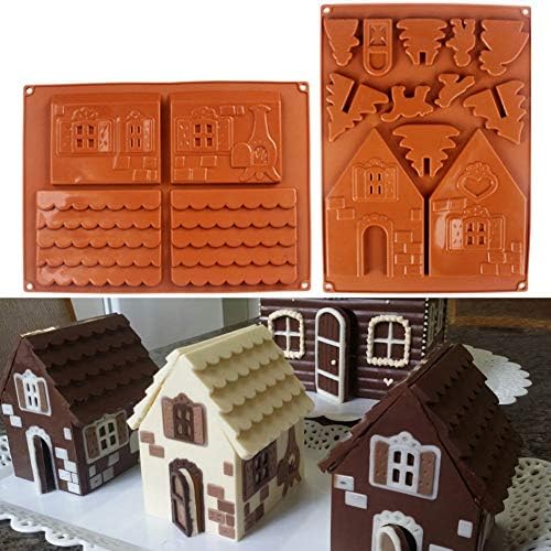 2 Pcs/Set 3D Christmas Gingerbread House Silicone Mold Chocolate Cake Mould DIY Biscuits Baking Tools