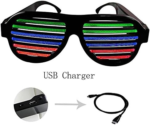 POOME LED Glow Party Glasses Sound Active Light Up Flashing Glasses LED Musical Shades Sound with USB Charger Best Musical Toy for Birthday Teens Party Supplies (Black)