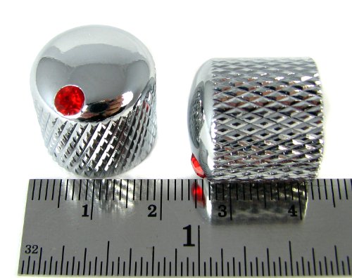 2-pack Potentiometer Knobs: Dome-Top Knurled Chrome with Ruby Indicators