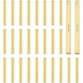 DICOSMETIC 30Pcs 3D Rectangle Stamping Blanks Bar Tag Pendants Golden Brass Bar Charms Solid Vertical Bar Name Tags charms for Jewelry Making, Hole: 1.4mm