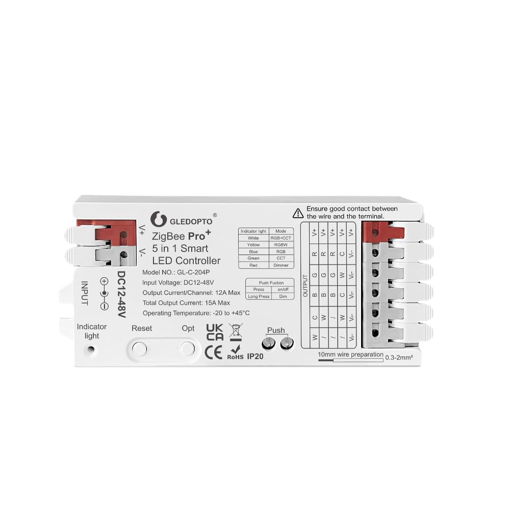 Photo 1 of GLEDOPTO ZigBee3.0 LED Controller Pro Smart Home 5 in 1 RGBCCT RGBW RGB CCT WWCW Dimmer DC 12-48V 15A Max PWM Dimming Analog LED Strip Light Work with Hub Bridge Alexa Conbee etc (Hub Required)