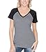 Kavio! Women Sheer Jersey Contrast V Neck Raglan Short Sleeve Dark H.Gray/Black L