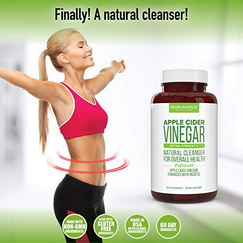 Apple Cider Vinegar Pills with Inositol- Supports Detox Cleanse, Natural Weight loss, Digestive Enzymes and Healthy Blood Sugar-All Natural Apple Cider Cleanse Keto Burner