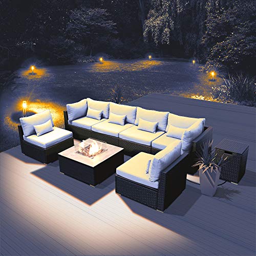 DINELI Patio Furniture Sectional Sofa with Gas Fire Pit Table Outdoor Patio Furniture Sets